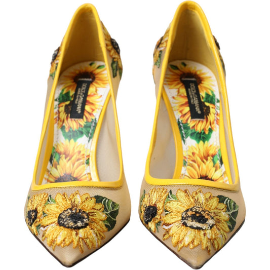 Yellow Sunflower Mesh Heels Pumps Shoes