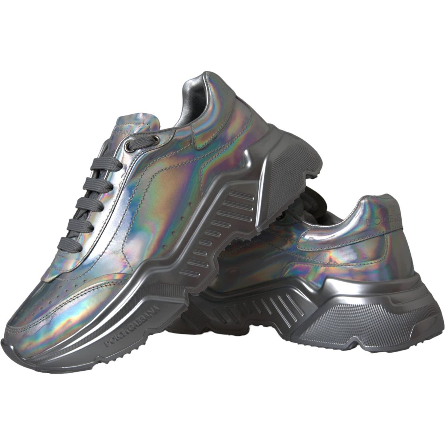 Dolce & Gabbana Silver Iridescent DAYMASTER Leather Sneakers Shoes Dolce & Gabbana