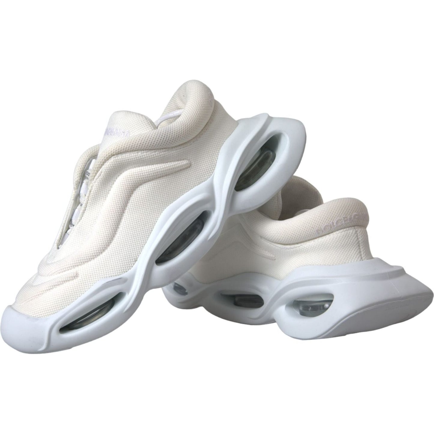 Dolce & Gabbana White Padded Fabric Wave Low Top Sneakers Shoes Dolce & Gabbana