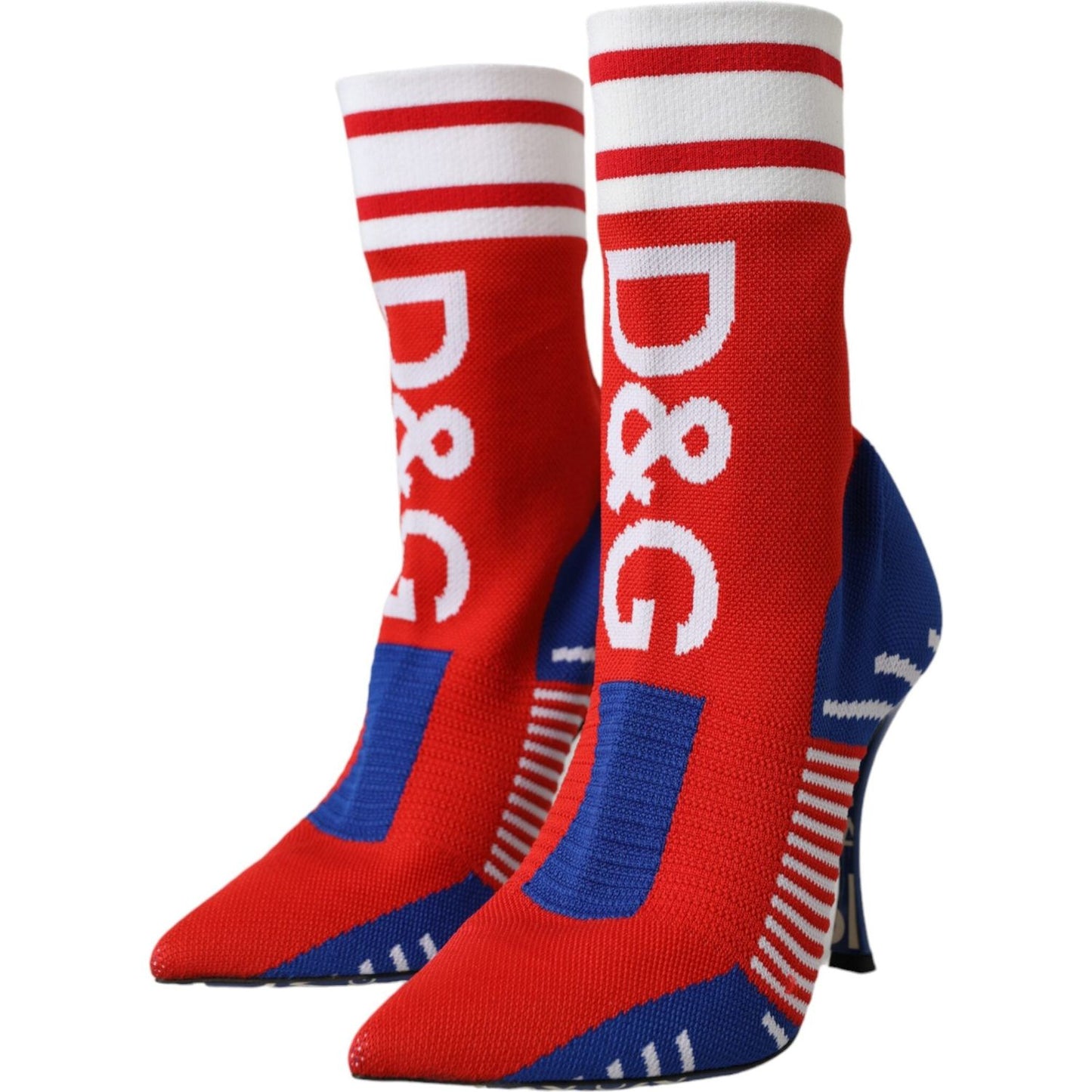 Dolce & Gabbana Red Blue Stretch Sock Style Short Boots Logo Shoes Dolce & Gabbana