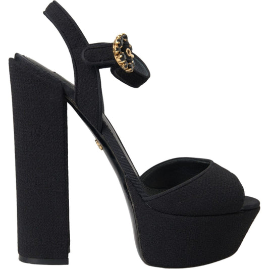 Black Leather Platform Heels Sandals Shoes