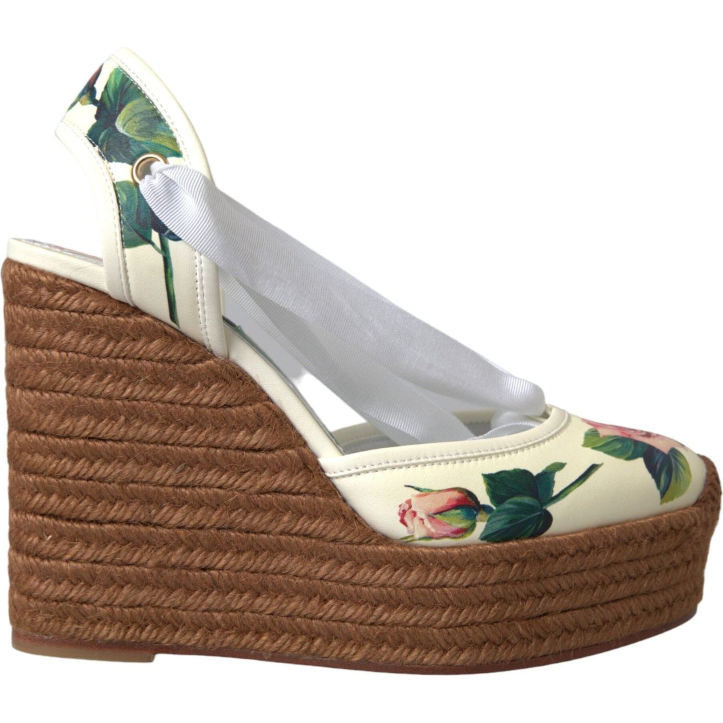 Dolce & Gabbana White Floral Wedge Heels Sandals Shoes Dolce & Gabbana