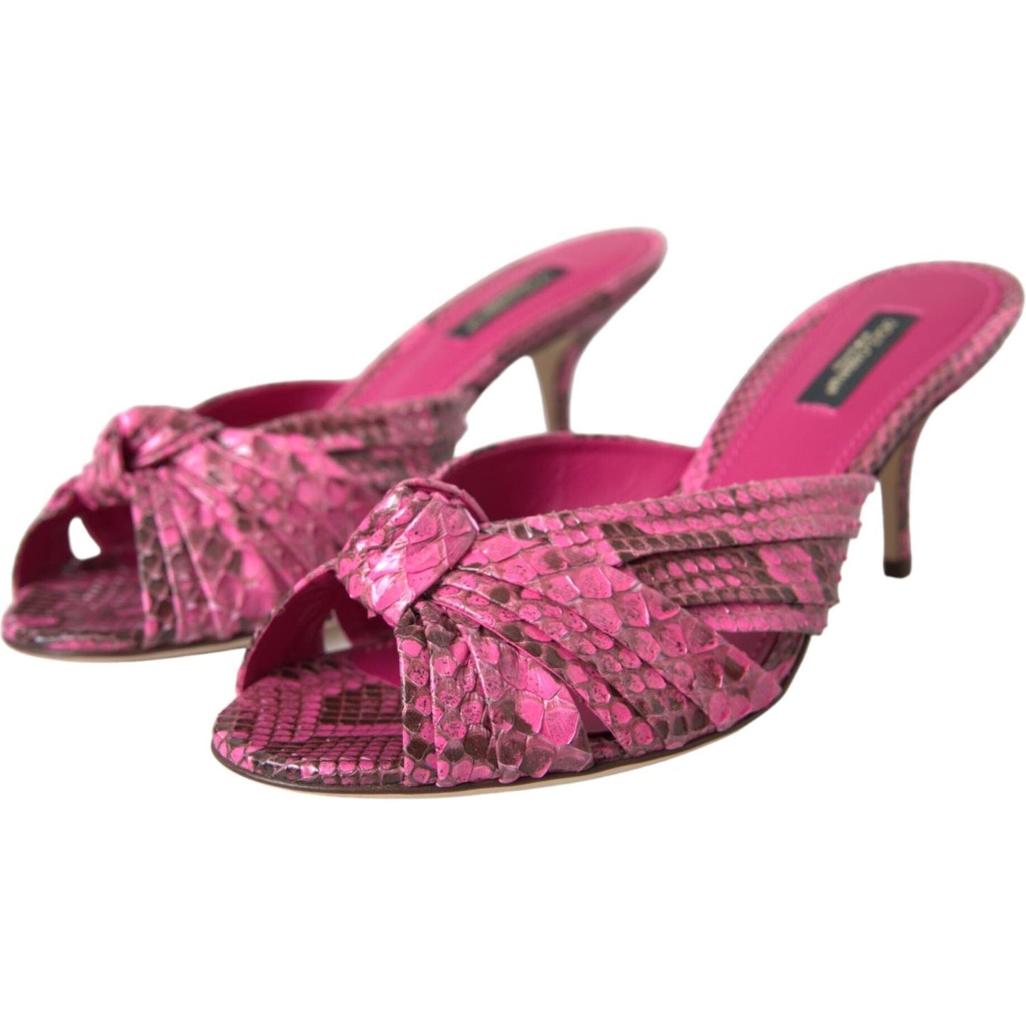 Dolce & Gabbana Pink Exotic Leather Kitten Heels Slides Shoes Dolce & Gabbana