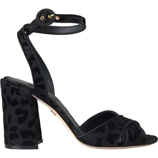 Dolce & Gabbana Black Leopard Suede Heels Sandals Shoes Dolce & Gabbana