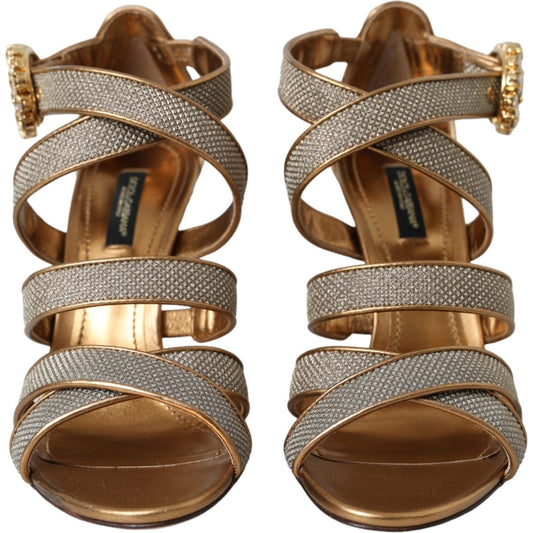 Dolce & Gabbana Bronze Crystal Strap Heels Sandals Shoes Dolce & Gabbana