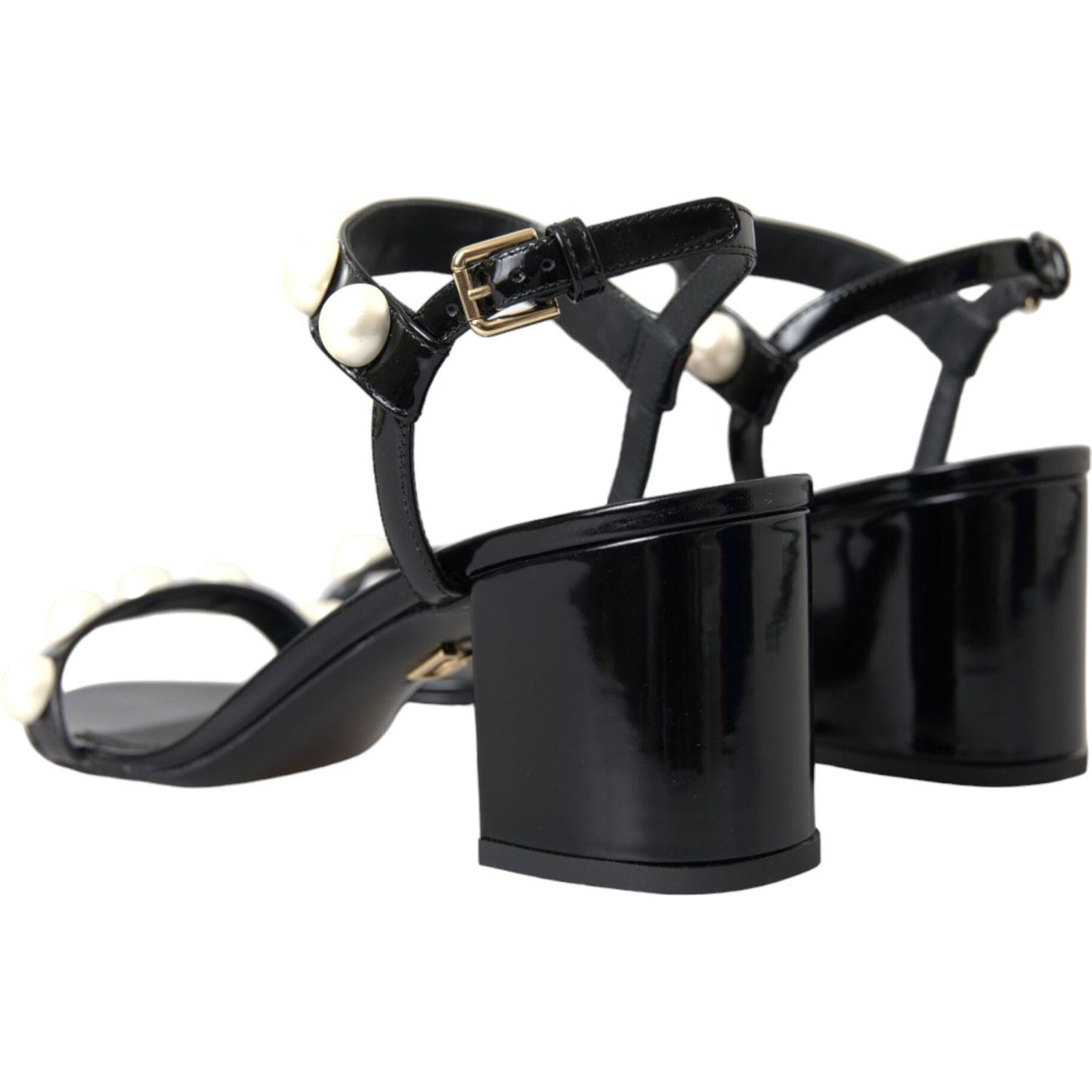 Dolce & Gabbana Black Leather Faux Pearl Heel Sandals Shoes Dolce & Gabbana