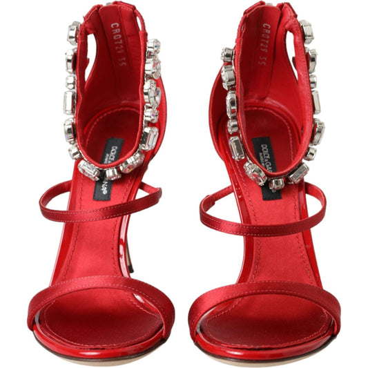 Dolce & Gabbana Red Keira Satin Crystals Sandals Heels Shoes Dolce & Gabbana