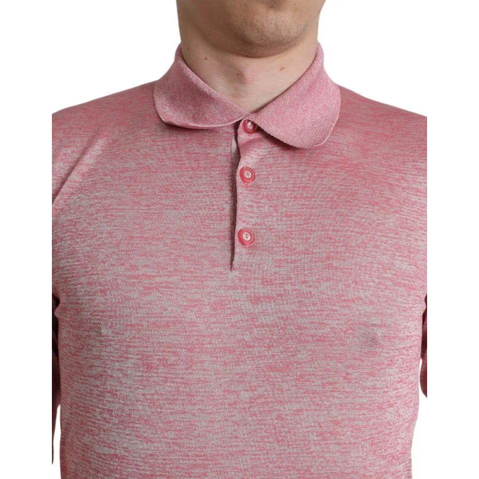 Dolce & Gabbana Pink Polyester Collared Men Pullover Sweater Dolce & Gabbana