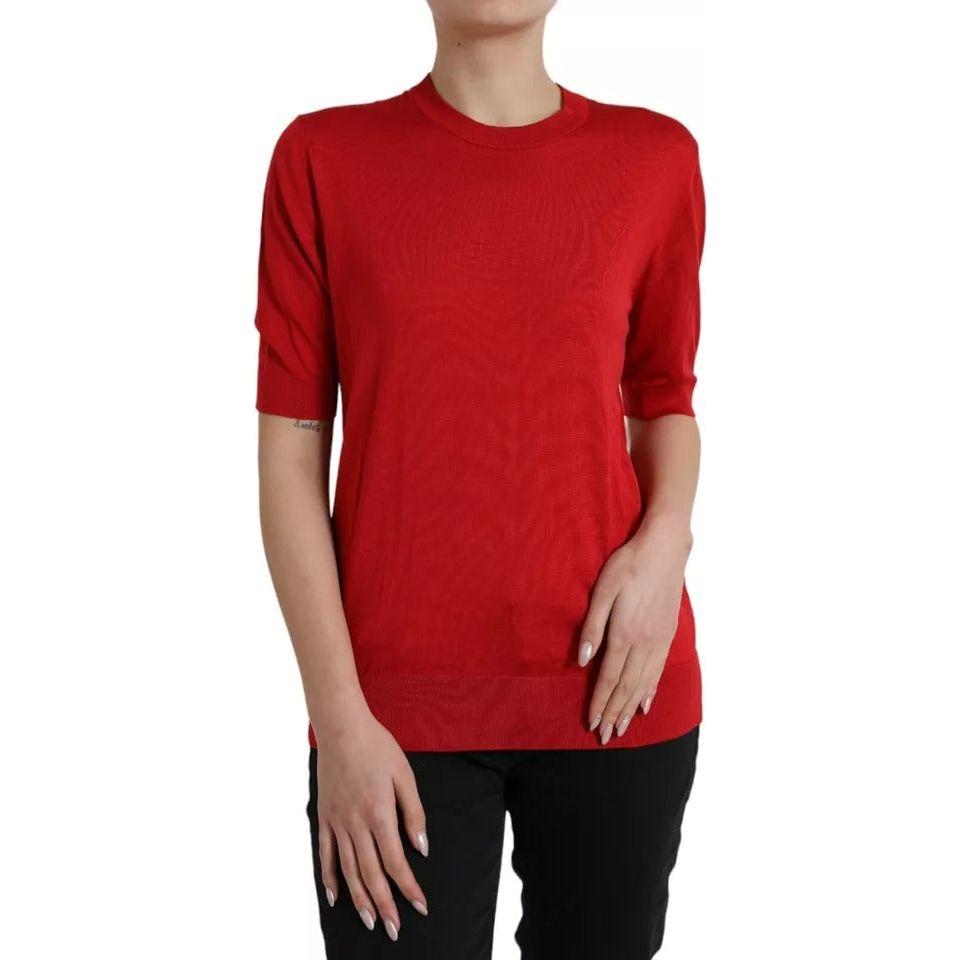 Dolce & Gabbana Red Silk Crewneck Short Sleeve Sweater Dolce & Gabbana