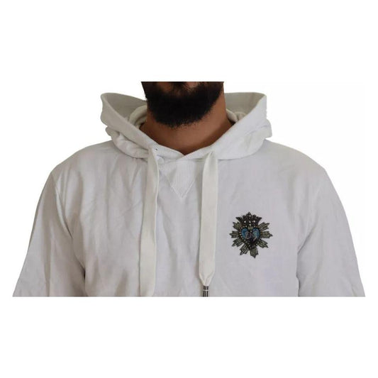 Dolce & Gabbana White Cotton Hooded Sweatshirt Logo Sweater Dolce & Gabbana