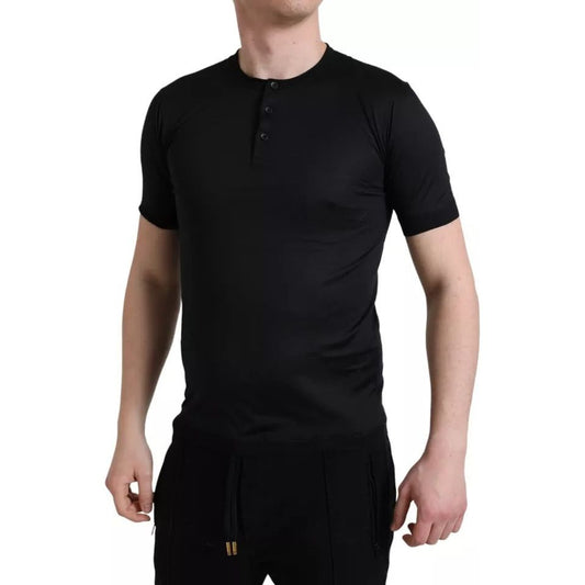 Dolce & Gabbana Black Buttoned Roundneck Short Sleeve T-shirt Dolce & Gabbana