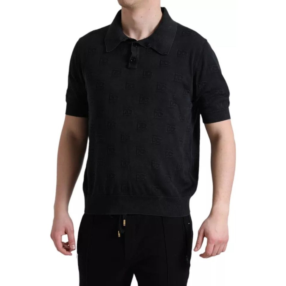 Dolce & Gabbana Black DG Logo Silk Jacquard Polo T-shirt Dolce & Gabbana