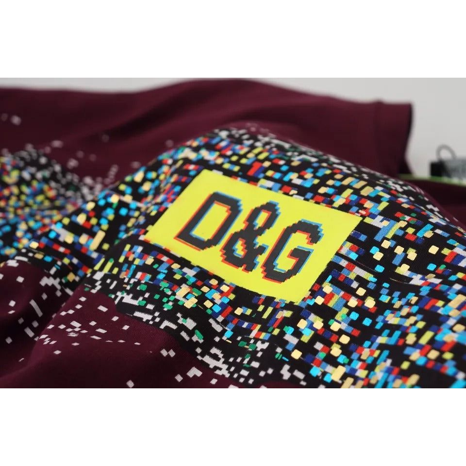 Dolce & Gabbana Bordeaux D&G Print Round Neck Cotton T-shirt Dolce & Gabbana