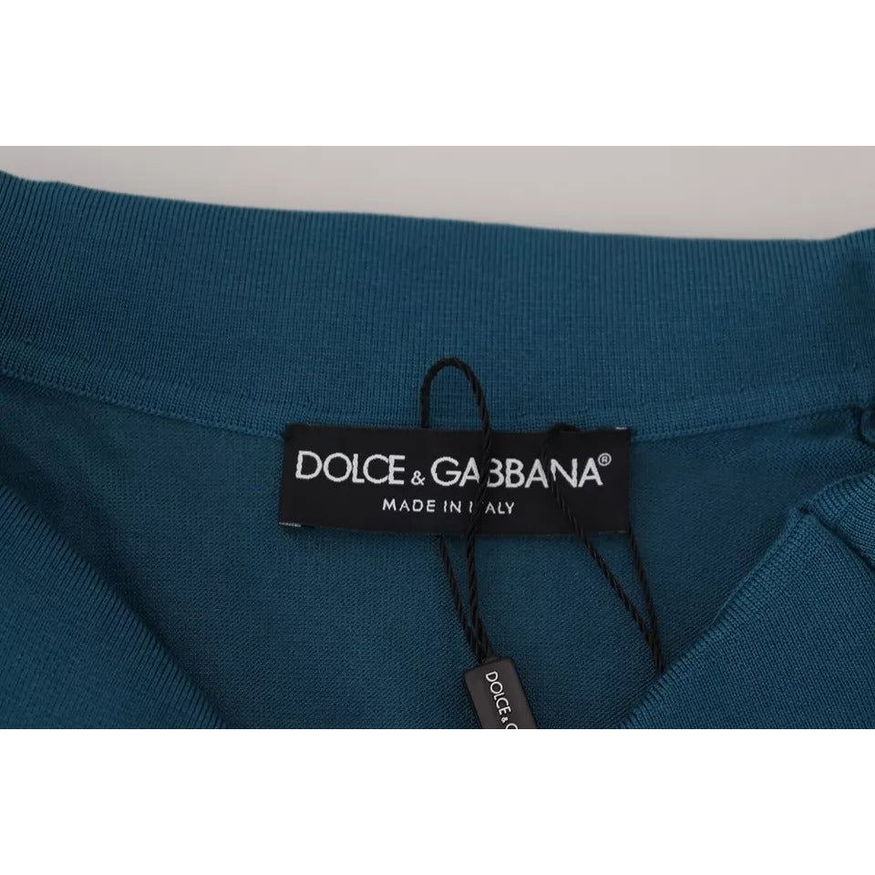 Dolce & Gabbana Blue Collared Short Sleeves Silk T-shirt Dolce & Gabbana