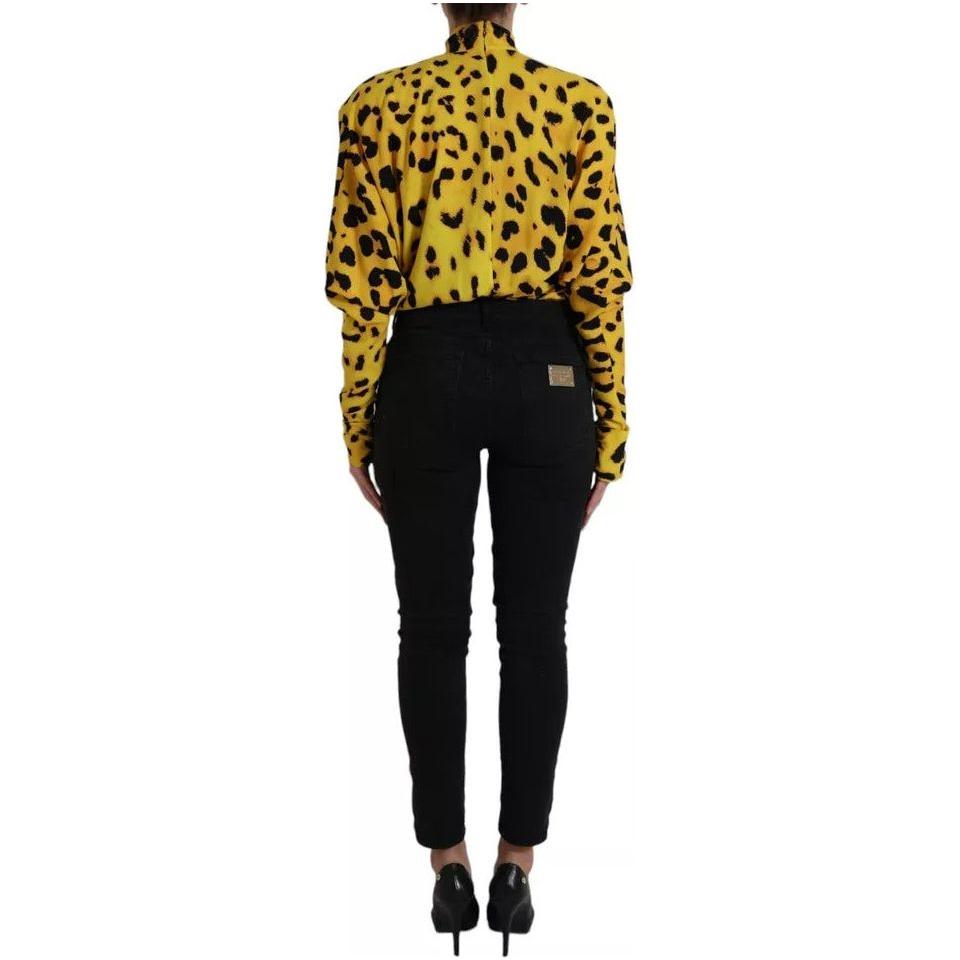 Dolce & Gabbana Yellow Leopard Print Long Sleeves Top Blouse Dolce & Gabbana