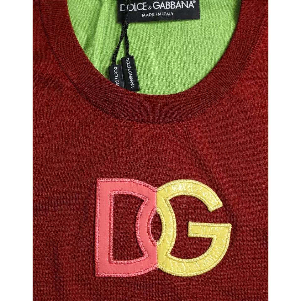 Dolce & Gabbana Red Green Silk DG Logo Sleeveless Tank Top Dolce & Gabbana