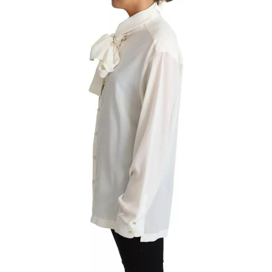 Dolce & Gabbana White Blouse Ascot Collar Shirt Silk Top Dolce & Gabbana