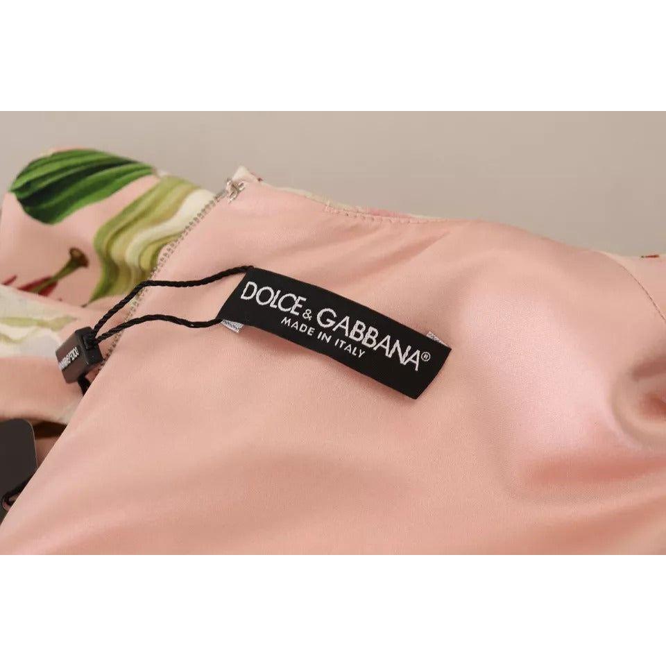 Dolce & Gabbana Pink Lily Viscose Sheath Knee Length Dress Dolce & Gabbana