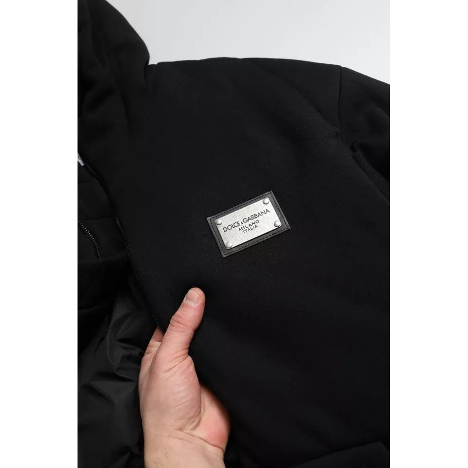 Dolce & Gabbana Black Cotton Hooded Logo Bomber Men Jacket Dolce & Gabbana