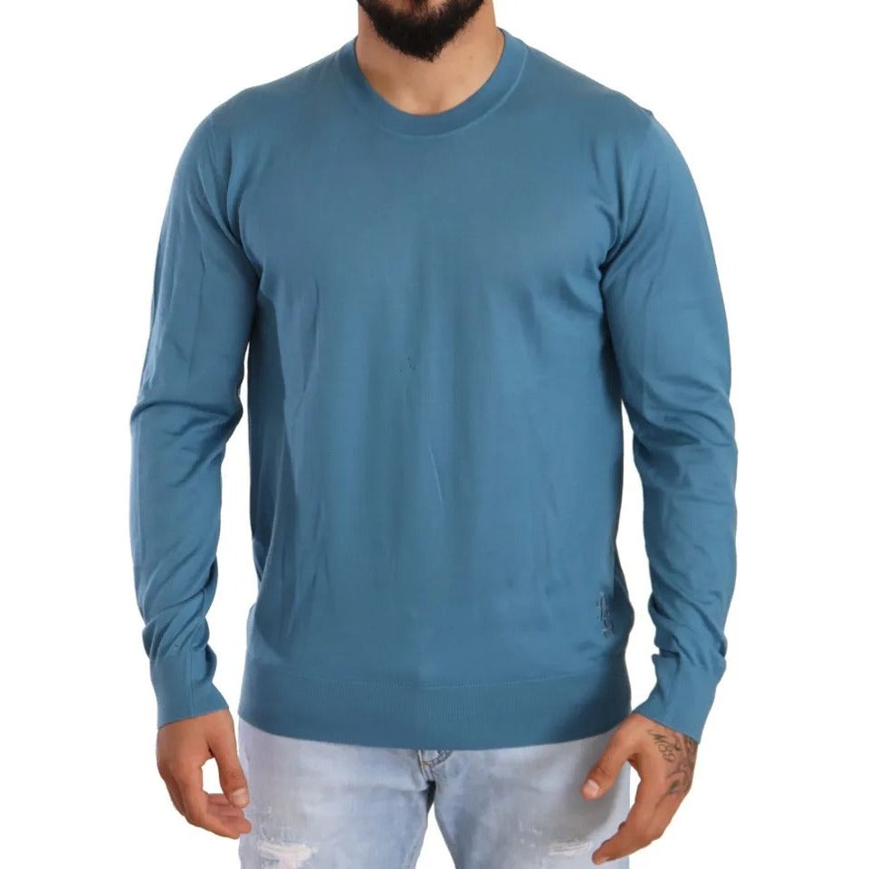 Dolce & Gabbana Blue Cashmere Crewneck Pullover Logo Sweater Dolce & Gabbana