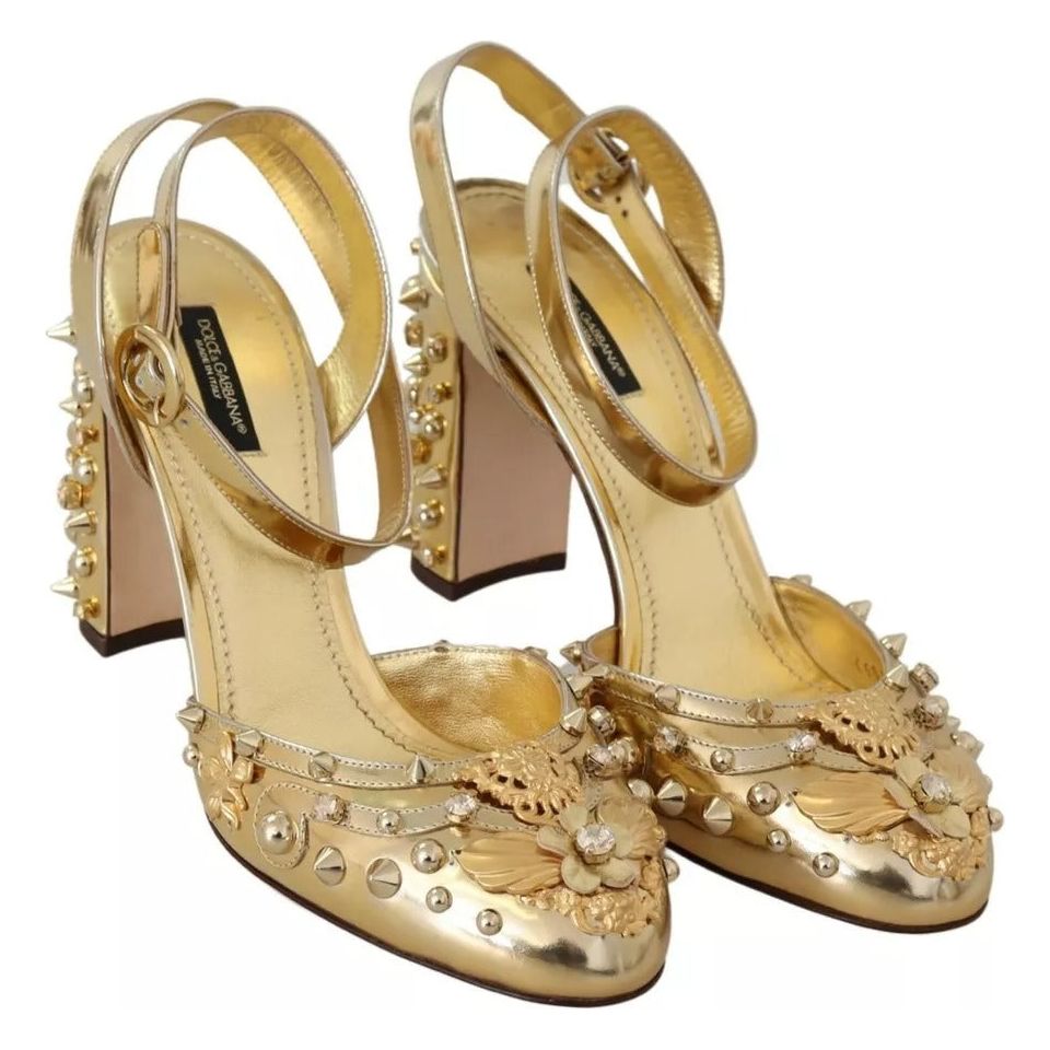 Dolce & Gabbana Gold Studs Vally Slingback Sandals Shoes Dolce & Gabbana