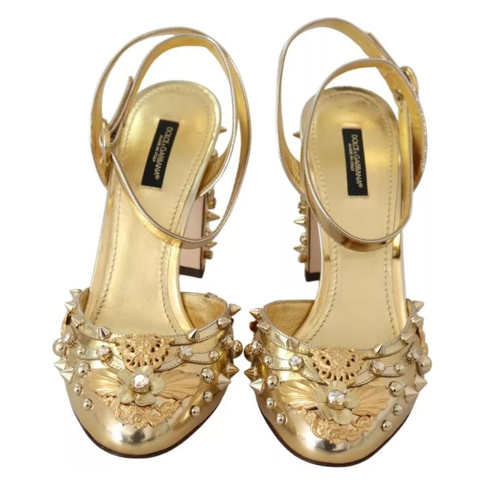 Dolce & Gabbana Gold Studs Vally Slingback Sandals Shoes Dolce & Gabbana