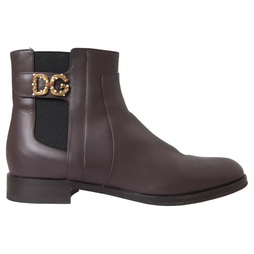 Dolce & Gabbana Brown Leather AMORE Flats Ankle Boots Shoes Dolce & Gabbana