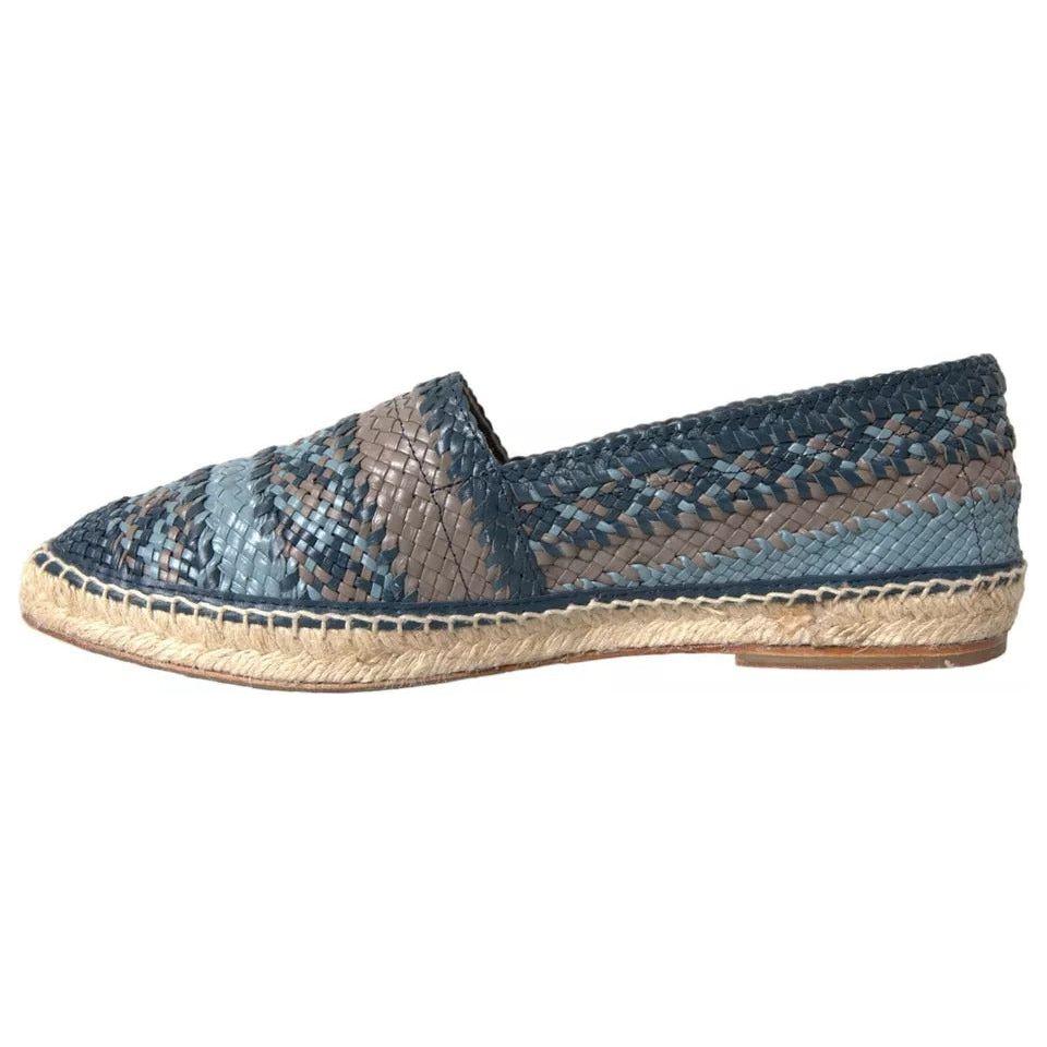 Dolce & Gabbana Blue Gray Woven Leather Buffalo Espadrille Shoes Dolce & Gabbana