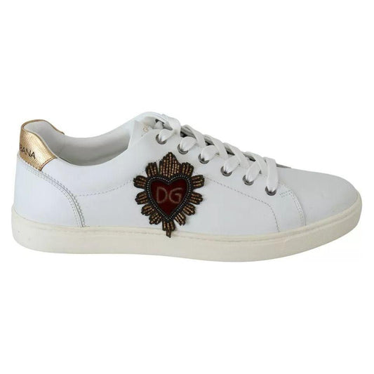 Dolce & Gabbana White Leather Heart Low Top Sneakers Men Shoes Dolce & Gabbana