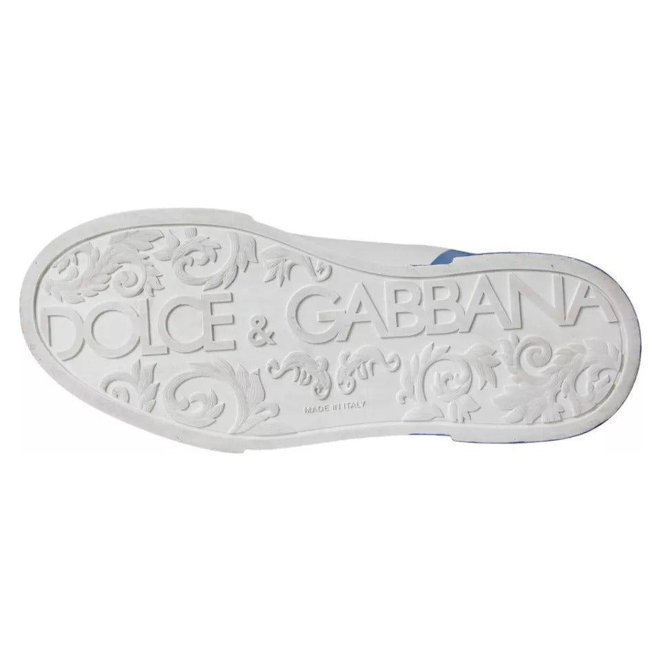 Dolce & Gabbana White Blue Leather Logo Low Top Sneakers Men Shoes Dolce & Gabbana