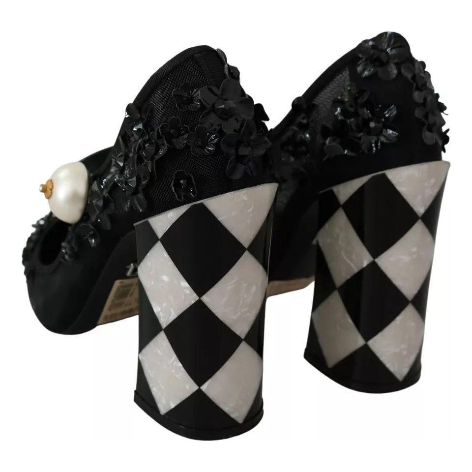 Dolce & Gabbana Black Floral Embellish Heels Mary Janes Pumps Shoes Dolce & Gabbana