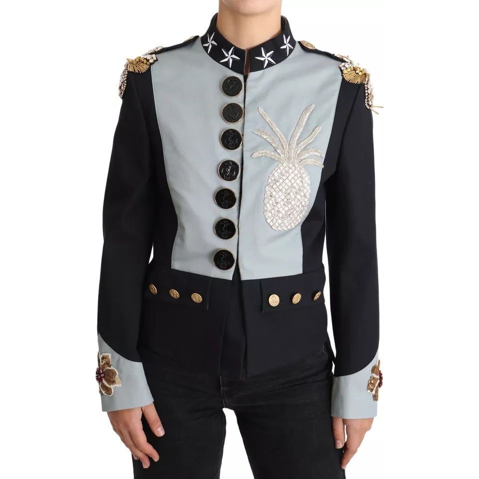 Dolce & Gabbana Blue Button Crystal Embellished Cotton Jacket Dolce & Gabbana