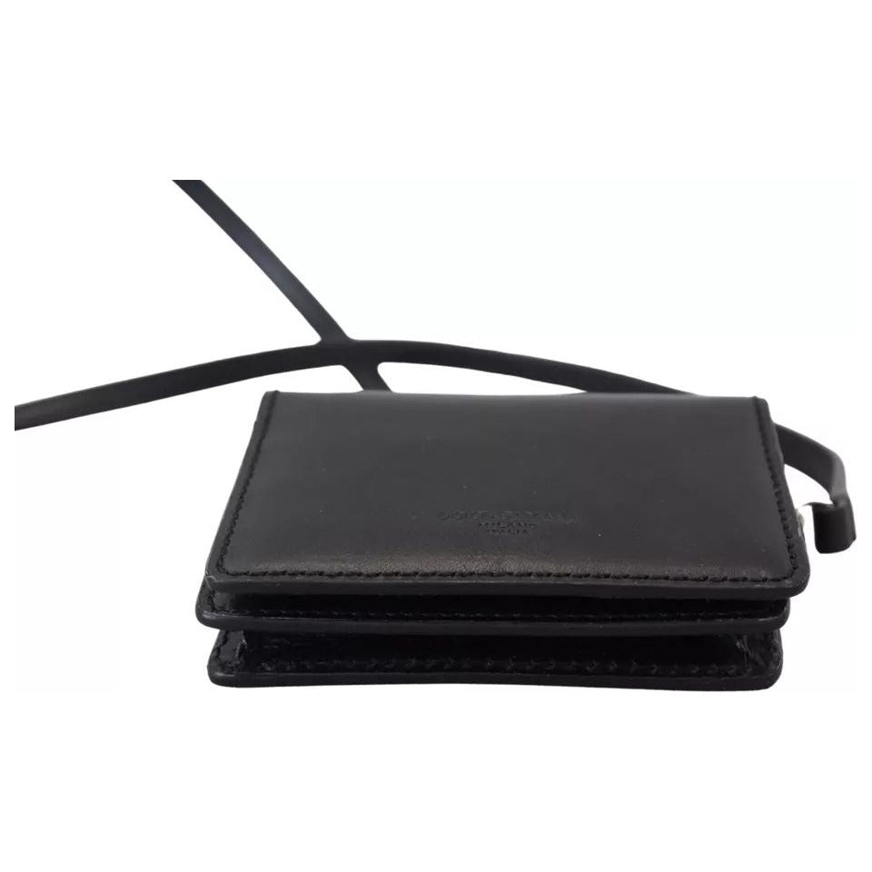 Dolce & Gabbana Black Leather Bifold Shoulder Sling Women Wallet Dolce & Gabbana