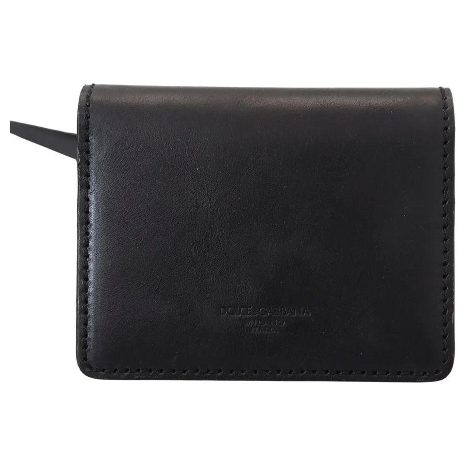 Dolce & Gabbana Black Leather Bifold Shoulder Sling Women Wallet Dolce & Gabbana