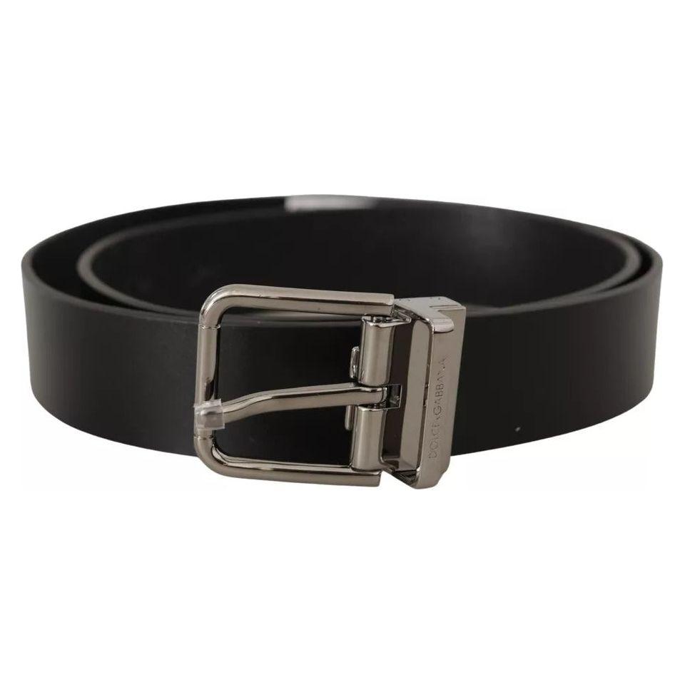 Dolce & Gabbana Black Calf Leather Logo Engraved Metal Buckle Belt Dolce & Gabbana