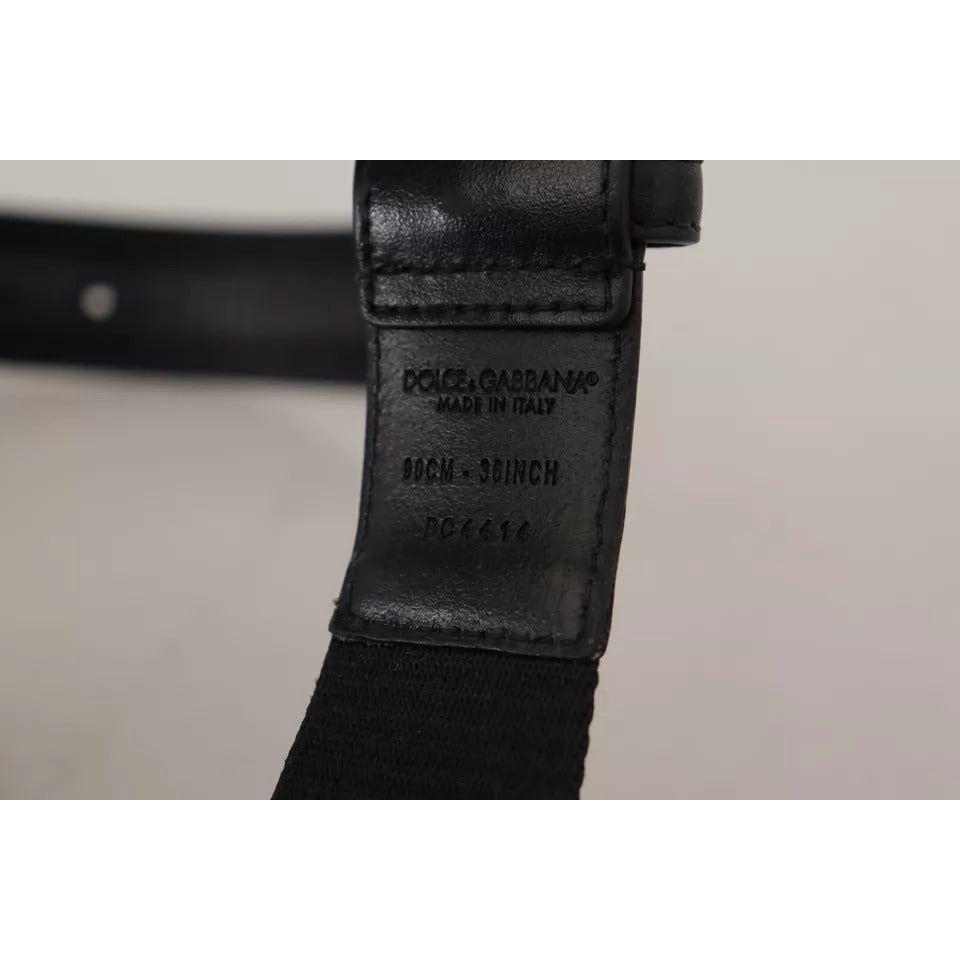 Dolce & Gabbana Blue Black Logo Print Silver Buckle Belt Dolce & Gabbana