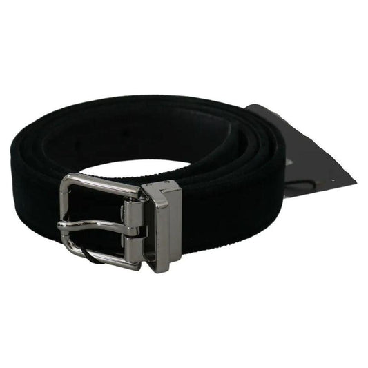 Dolce & Gabbana Black Velvet Leather Silver Buckle Belt Dolce & Gabbana