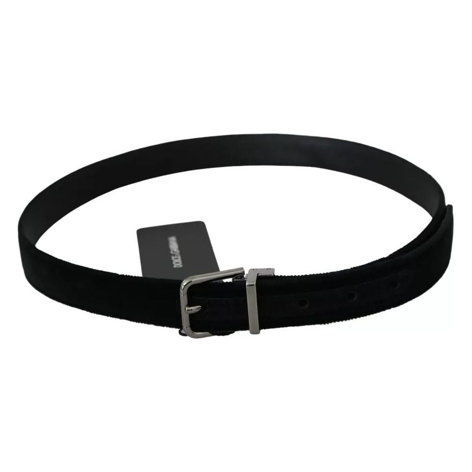 Dolce & Gabbana Black Velvet Leather Silver Buckle Belt Dolce & Gabbana