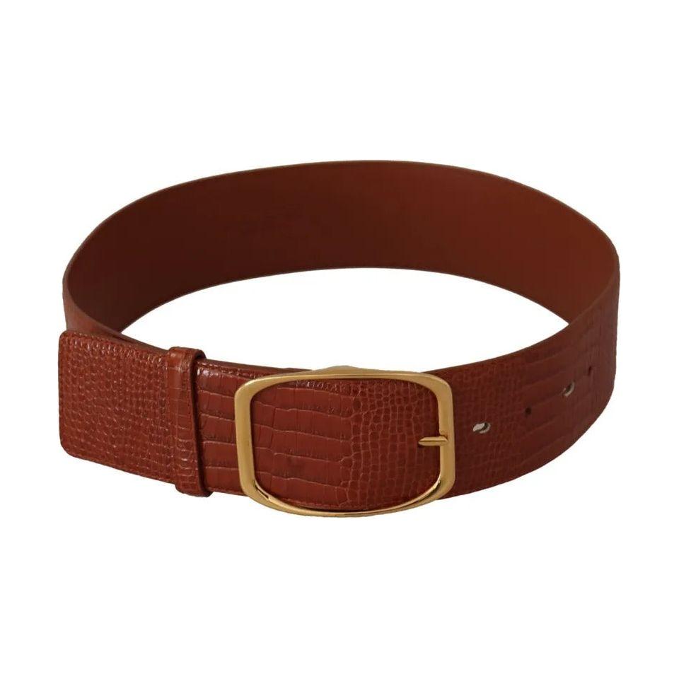 Dolce & Gabbana Brown Wide Waist Design Leather Gold Metal Buckle Belt Dolce & Gabbana