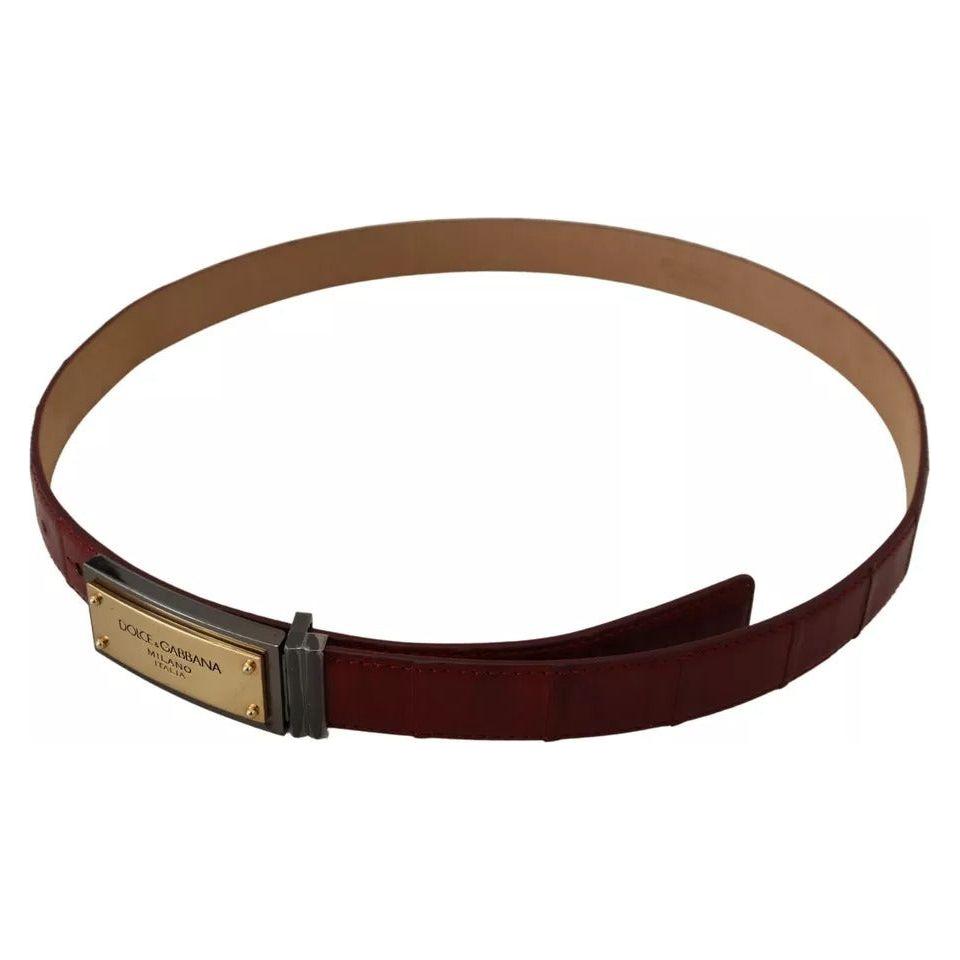 Dolce & Gabbana Brown Leather Gold Engraved Metal Buckle Belt Dolce & Gabbana