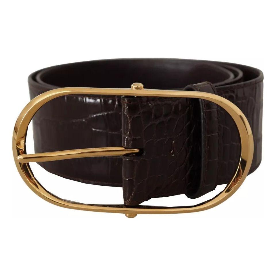 Dolce & Gabbana Brown Crocodile Pattern Leather Gold Oval Buckle Belt Dolce & Gabbana