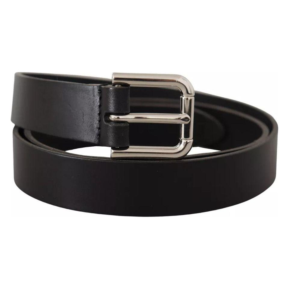 Dolce & Gabbana Black Leather Silver Tone Metal Buckle Classic Belt Dolce & Gabbana