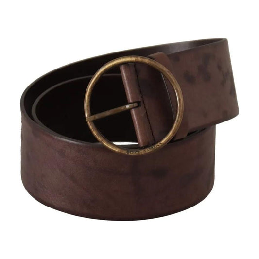 Dolce & Gabbana Dark Brown Wide Calf Leather Logo Round Buckle Belt Dolce & Gabbana