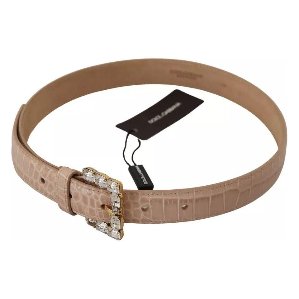 Dolce & Gabbana Beige Leather Crystal Buckle Women Belt Dolce & Gabbana