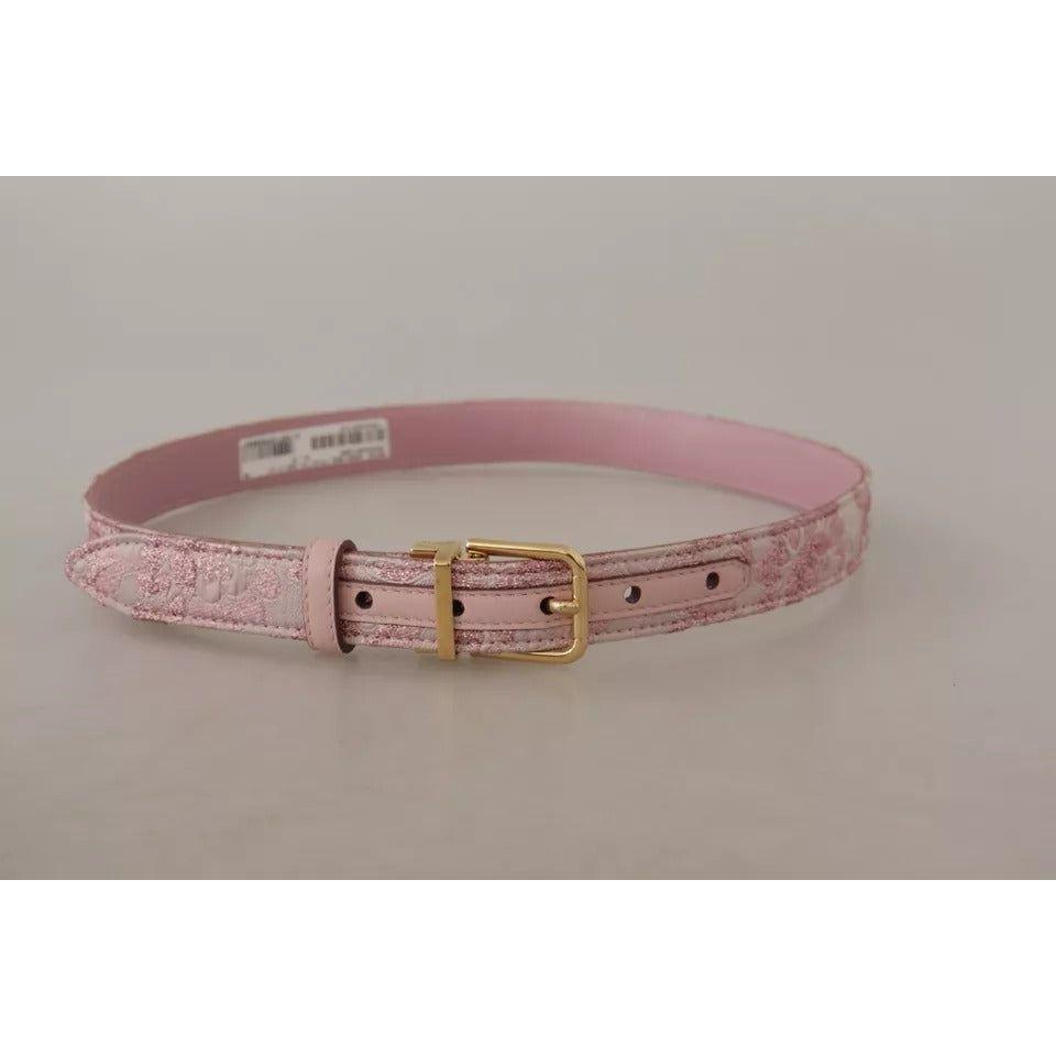 Dolce & Gabbana Pink Jaquard Embroidered Gold Tone Metal Buckle Belt Dolce & Gabbana