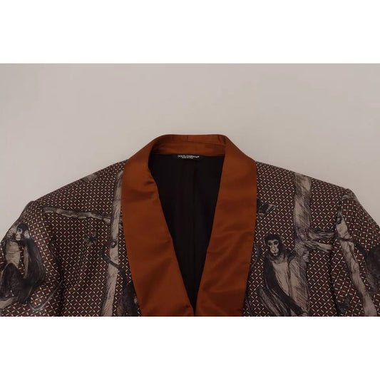 Dolce & Gabbana Bronze Monkey Print Silk Slim Jacket Blazer Dolce & Gabbana