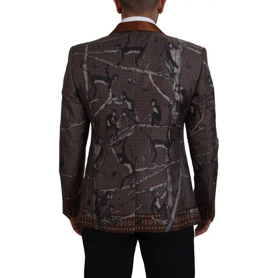 Dolce & Gabbana Bronze Monkey Print Silk Slim Jacket Blazer Dolce & Gabbana