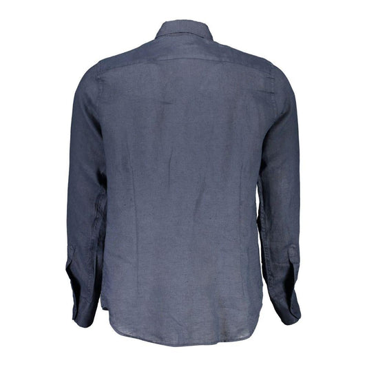 La Martina Blue Linen Men Shirt La Martina