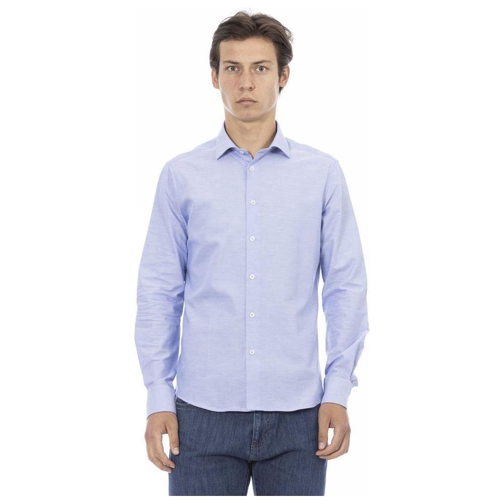 Baldinini Trend Light Blue Cotton Men Shirt Baldinini Trend