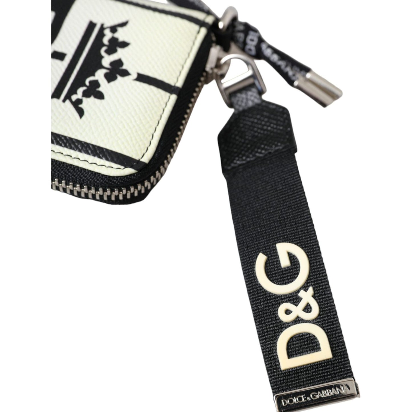 Dolce & Gabbana White Black Stripe Crown Logo Leather Card Holder Wallet Dolce & Gabbana